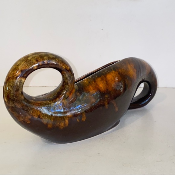 Vintage MCM Enchanto Company Burbank Calif Brown Drip Ceramic Console Planter - Picture 3 of 11